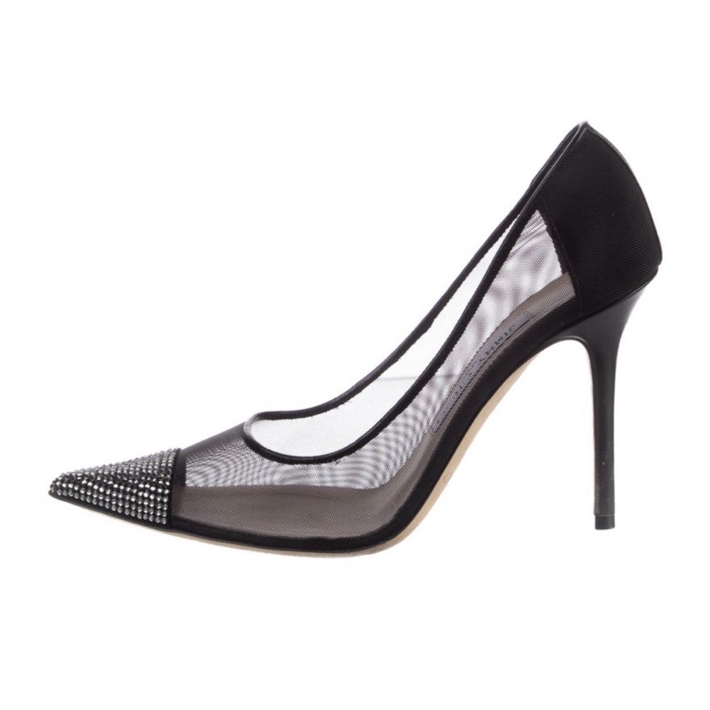 Jimmy Choo Black Mesh Amika 85 Diamond Pumps Shoes Women’s 36.5